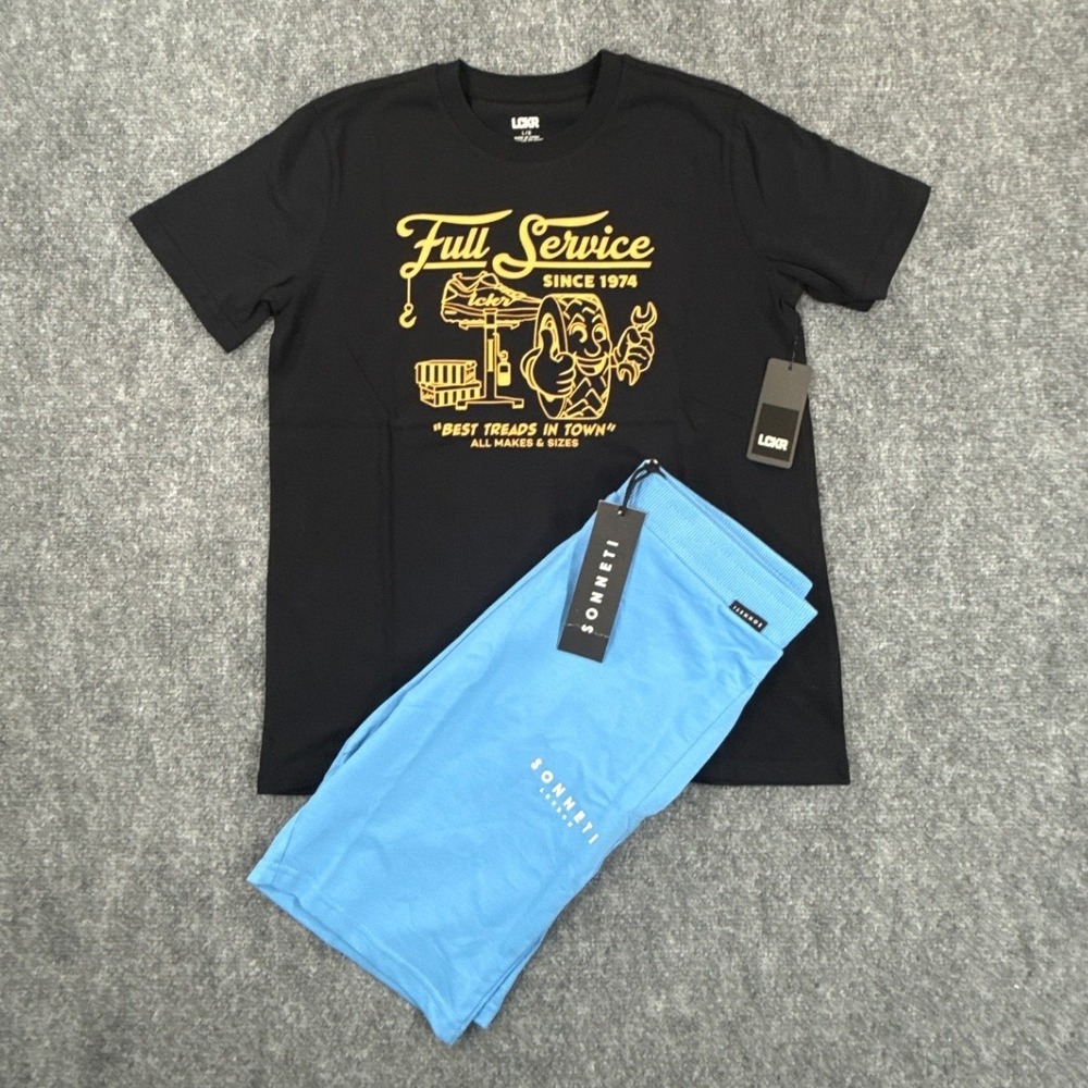 LCKR Sonneti Boys Large 12-13 Years Black Shirt Blue Shorts Set 2PC Outfit NWT